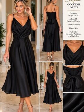 Ursula of Switzerland Black Draped Cocktail Dress Size 7/8